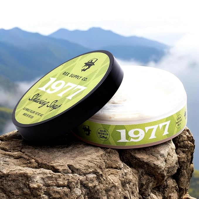 Rex Supply Co. 1977 Old World Tallow Shaving Soap – Vetiver, Patchouli, Rose &, Tobacco - Premium Traditional Shaving Soap for a Rich Lather, Superior Glide & Skin Hydration
