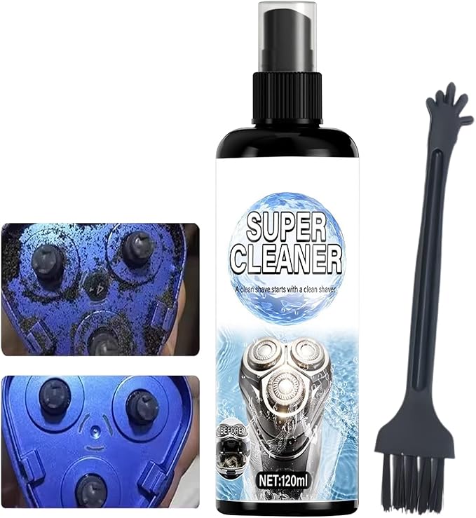 Electric Shaver Cleaner - 120ml Trimmer Care Spray | Optimal 3 Step Longevity Washing Care Spray For Shaver With Brush For Home Barber Bathroom Shower Dormitory Apartment
