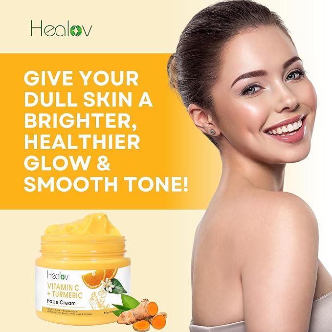 Turmeric Face Cream for Dark Spots – Natural Turmeric Skin Brightening Lotion for Face & Body – Cleanse Skin, Fight Acne, Even Tone, Clear Scars, Sun Damage, & Hyperpigmentation – 50g / 1.67oz