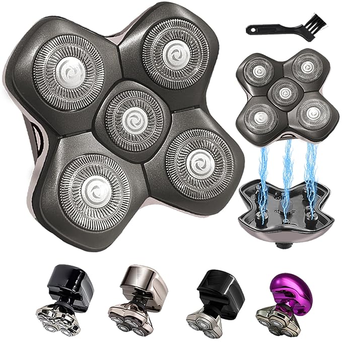 Newly Upgraded Replacement Heads for Skull Shaver Pitbull Platinum Pro Butterfly Kiss and Palm Hypo-Allergenic Electric Razors(5D Silver) SK5