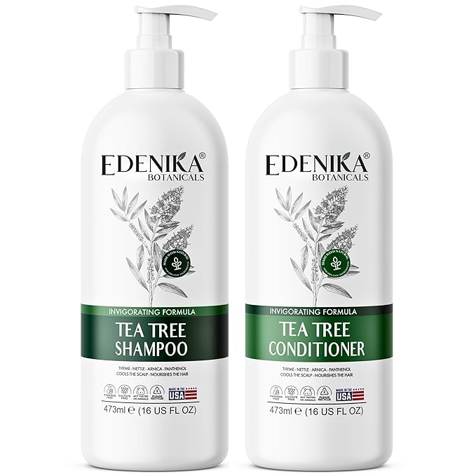 Tea Tree Oil Shampoo and Conditioner Set, Deep Cleansing for Buildup & Oily Scalp, Soothes Itchy Scalp & Refreshes Hair, Sulfate Free, Women & Men, 16 fl oz Each
