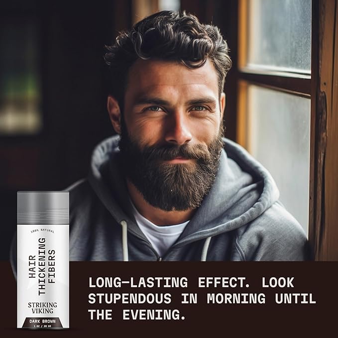 Striking Viking Hair Fibers for Thinning Hair - Dark Brown, 0.98 Oz, Pack of 1 - Volume-Boosting Thickening Powder - Long-Lasting Hold Styling Powder