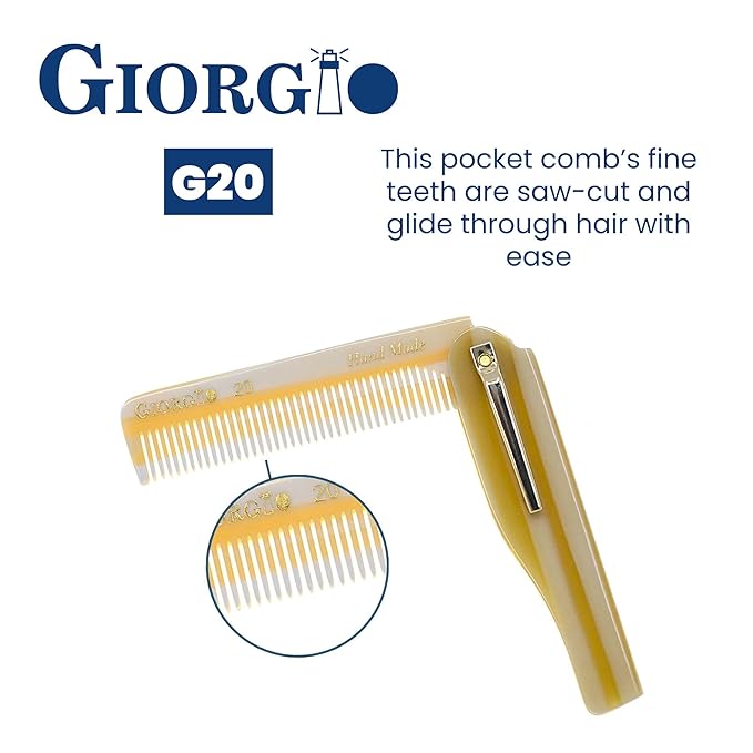 Giorgio G20 IVY Folding Fine Tooth Mustache and Beard Comb 6.5 Inches - Sawcut and Hand Polished Ivory Styling and Travel Comb for Everyday Hair Care
