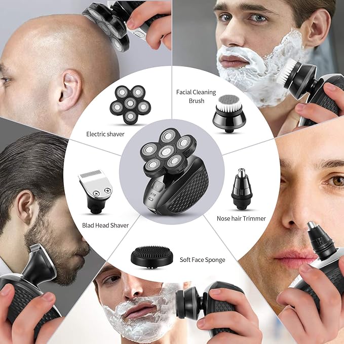 Head Shavers for Men - Upgraded Multifunctional Bald Head Shaver, Waterproof Electric Razor for Men Cordless Rechargeable Shaving Grooming Kit (Gray)