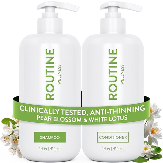 Routine Wellness Anti-Thinning Volumizing Shampoo and Conditioner Set for Thinning Hair & Hair Loss - Grow Your Confidence with Biotin & DHT Blockers - Pear Blossom & White Lotus Set