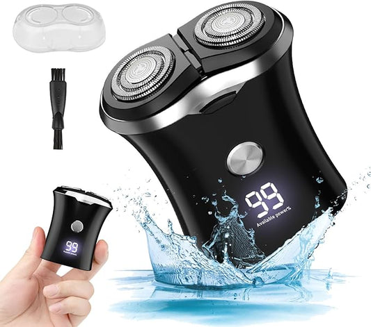Mini Portable Electric Travel Shaver - Pocket Size Washable USB Rechargeable Shaving Razor Cordless & Compact Small Rotary Shavers Wet & Dry Waterproof Mini Shave for Men Teen Boys Face