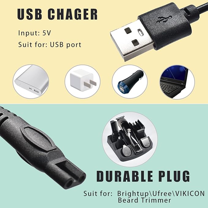 Pinkind Charger Cord Compatible with Brightup/Ufree/VIKICON Beard Trimmer All-in-one Multifunctional Grooming kit Hair Clippers USB Charging Cable
