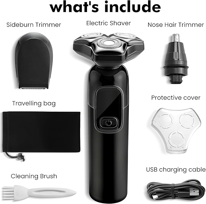 Electric Razor for Men Flynth 3-in-1 Cordless Shaver 3-Blade Rotary Shavers Wet/Dry for Beard Nose & Face, IPX7 Waterproof Fast Charge Travel Trimmer Grooming Set