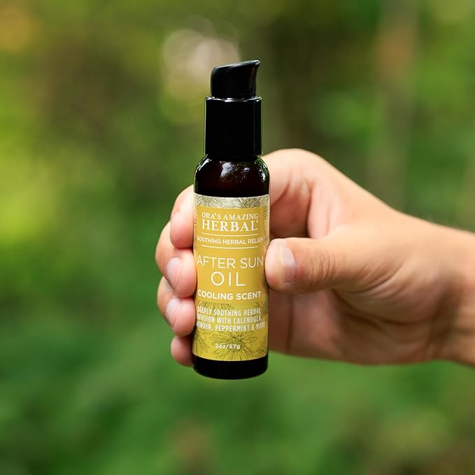 Ora's Amazing Herbal Travel Size After Sun and Shave Oil for Women & Men, Sunburn Relief, Botanical Moisturizer with Nourishing Herbs and Essential oils, Razor Burn, 2 oz with Pump