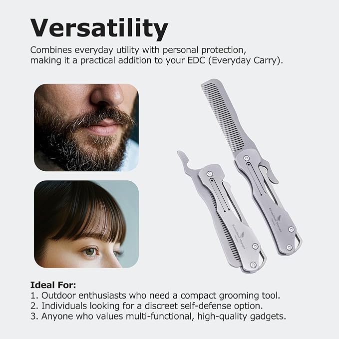 Boundless Voyage Titanium Hair Styling & Beard & Mustache Folding Pocket Comb, Portable EDC Accessories for Men and Women (Ti/9011O-D)