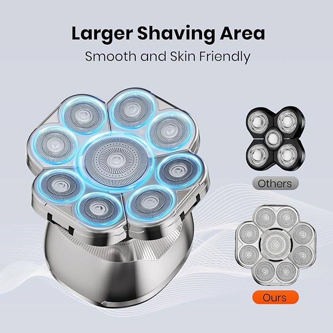 9D Head Shavers for Bald Men, 5-in-1 Upgraded Electric Razor, Cordless Rechargeable Electric Shavers for Men, IPX7 Waterproof Wet Dry Grooming Kit for Balder with LED Display, Gift for Husband Dad