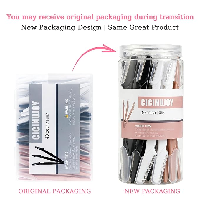 40pcs Eyebrow Razor for Women, Face Shaver Kit Dermaplaning Tool for Peach Fuzz Removal, Stainless Steel Blades with Protective Covers | Eyebrow Trimmer, Facial Hair Removal(Black White Brown)