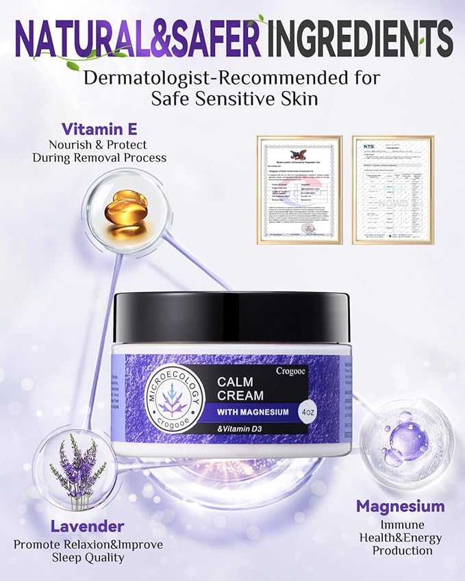 2025 Updated Magnesium Cream for Sleep: Nighttime Magnesium Lotion, Deep Hydration, Skin Care for Kid, Men, Women (Lavender)，2PC