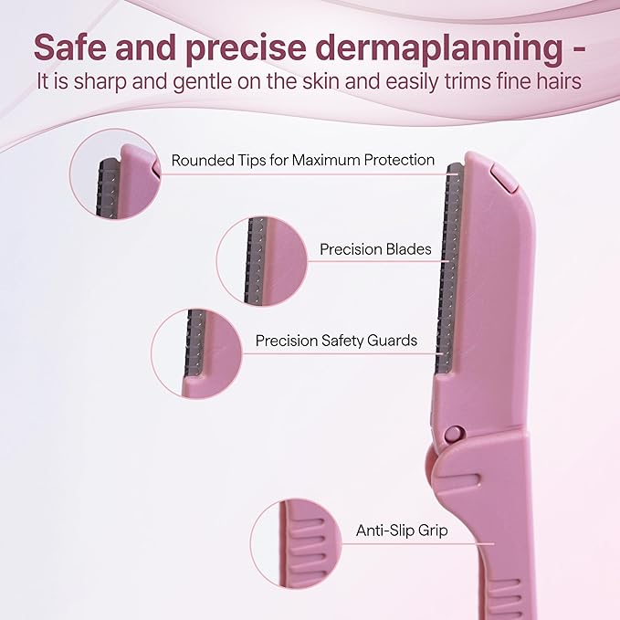 KoDerMa Foldable Dermaplaning Tool – Face Razor for Women & Men | Peach Fuzz Remover & Eyebrow Trimmer | Easy Exfoliation | K-Beauty Inspired | Ergonomic Blade Design (12)