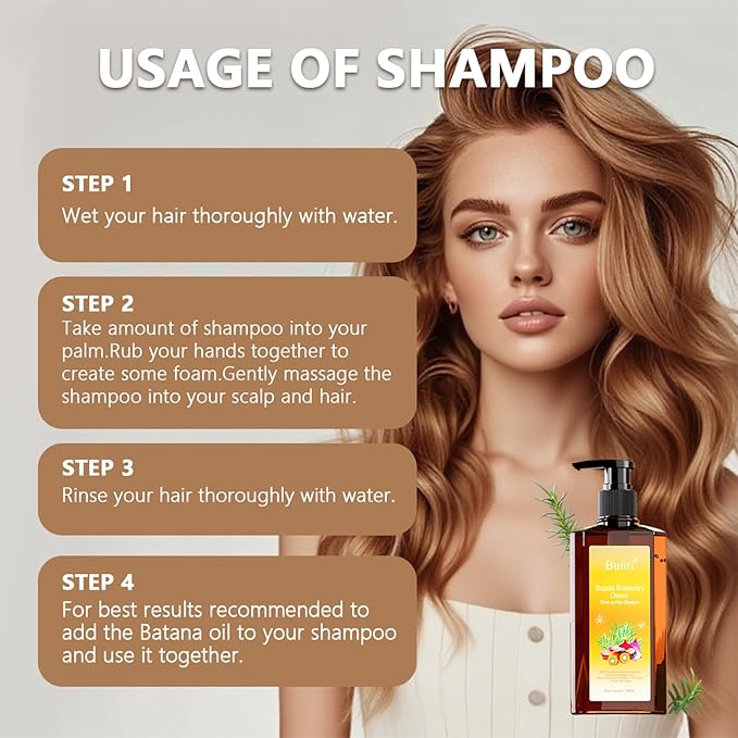 Batana Oil Shampoo for Hair Growth – Infused with Rosemary & Onion, Anti Hair Loss & Thickening Treatment for Women & Men, Promotes Regrowth, Sulfate Free Natural Formula, 10.14 fl oz (2PCS)