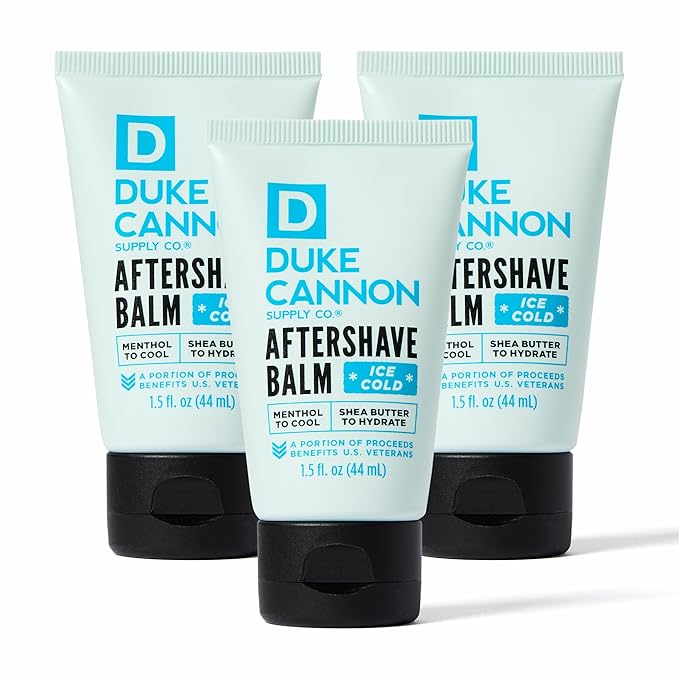 Duke Cannon Cooling After-Shave Balm for Men, 3-Pack, 1.5 oz Each – Alcohol-Free, Menthol Cooling Sensation, Hydrating with Aloe & Shea Butter, Soothes Razor Burn