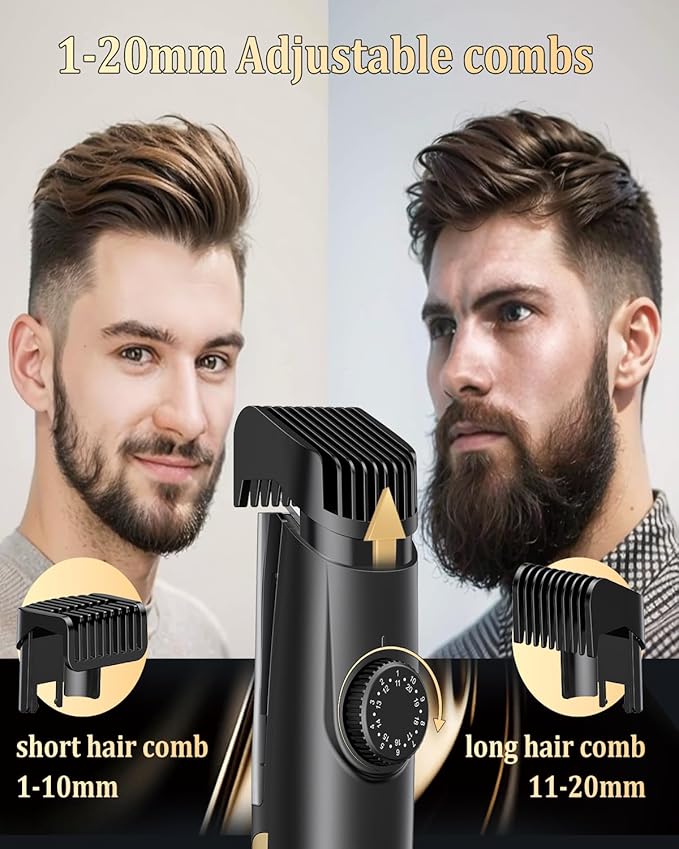 Beard Trimmer for Men Auto-Vaccum, Rechargeable Electric Men Beard Trimmers with 2 Combs, 1-20mm Adjustable Length Dial, Waterproof Cordless Mustache Trimmer for Face, Stubble