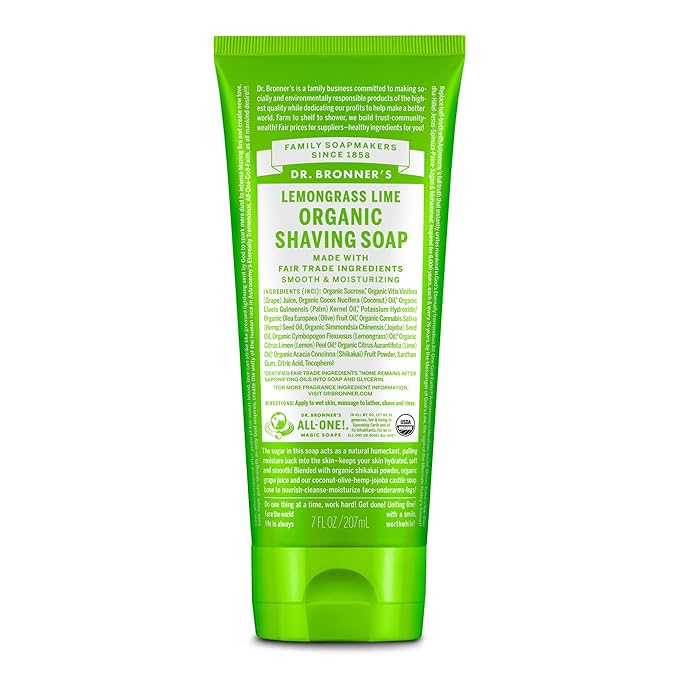 Dr. Bronner's - Organic Shaving Soap (Lemongrass, 7 Ounce) - Certified Organic, Sugar and Shikakai Powder, Soothes and Moisturizes for Close Comfortable Shave, Use on Face, Underarms and Legs