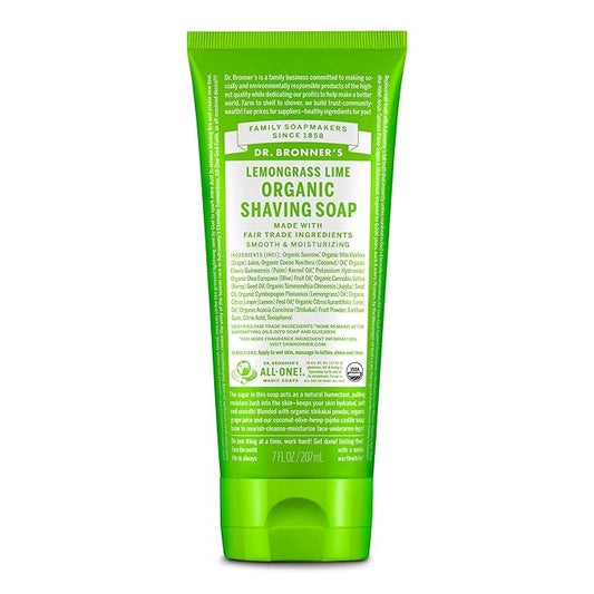 Dr. Bronner's - Organic Shaving Soap (Lemongrass, 7 Ounce) - Certified Organic, Sugar and Shikakai Powder, Soothes and Moisturizes for Close Comfortable Shave, Use on Face, Underarms and Legs