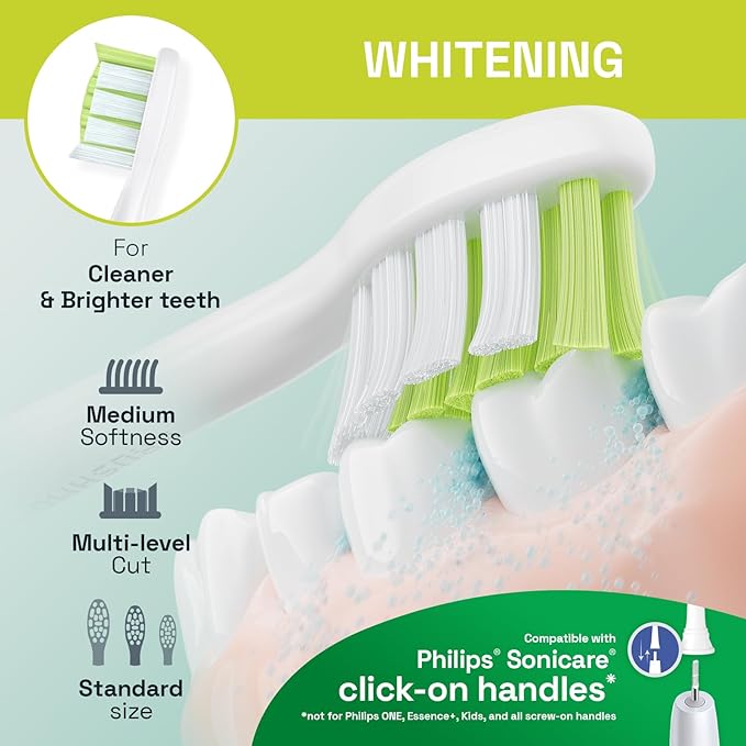 Brushmo Diamond-Shape Whitening Replacement Toothbrush Heads, Compatible with Philips Sonicare Click-on Electric Toothbrush Handles, 8 Standard Heads, Medium Firm Dupont Bristles, BM668, White