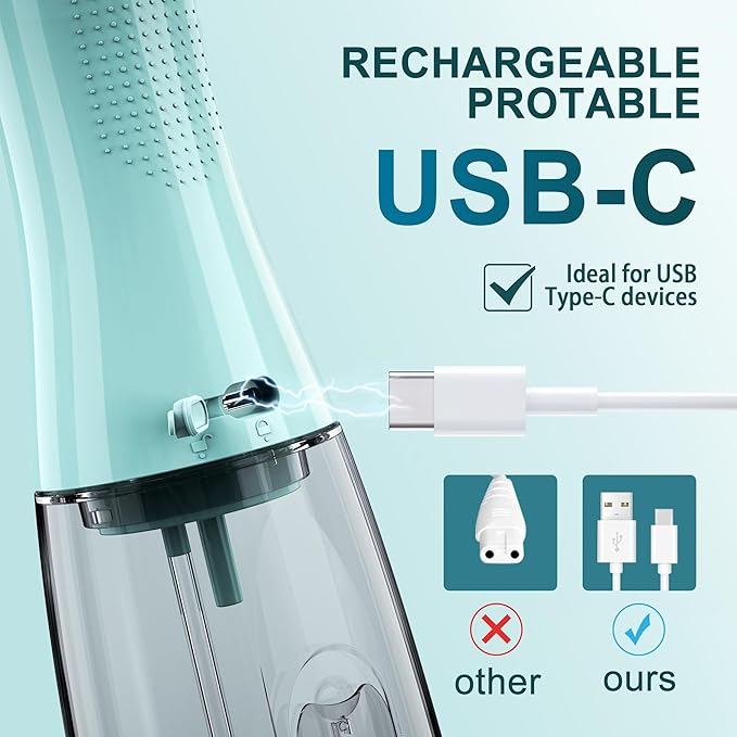 Water Dental Flosser for Teeth - 350ML Large Tank 5 Modes & 6 Tips Cordless, Oral Irrigator Waterproof, Portable Teeth Cleaning and Flossing with Effective Plaque Remover for Adults (Green)