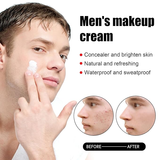 Men's Makeup Cream, Men Concealer, Face Cream for Men, Moisturizing Concealer Cream for Face, Make Up Lazy Cream Mens Makeup for Brightening, Oil Control and Cover Flaws, Balance Skin Tone (2pcs)