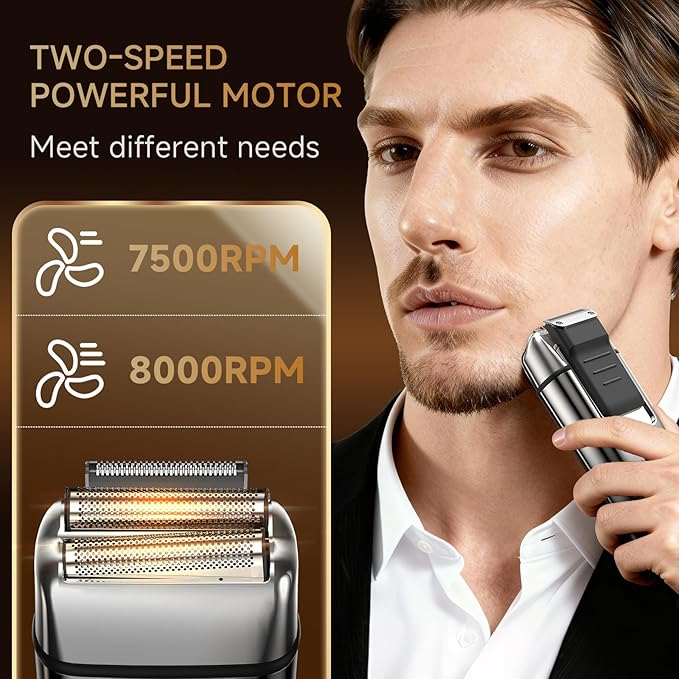 Electric Foil Shaver for Men,Electric Razor with Pop-up Trimmer,Cordless Beard Trimmer,Waterproof,Wet & Dry Shaving,LED Display,2-Speed Mode (Silver)