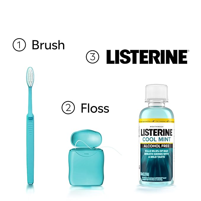 Listerine Alcohol Free Mouthwash, Less Intense Alcohol-Free Oral Care Formula for Bad Breath, Cool Mint Flavor, 3.2 fl. oz (Pack of 2)