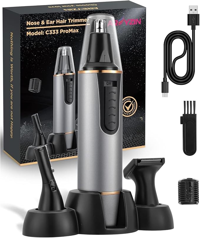 AREYZIN Nose Hair Trimmer for Men 2024 Professional Painless Rechargeable Nose Trimmer for Men and Women, Eyebrow Facial Hair Trimmer, Powerful Motor, IPX7 Waterproof, Dual Edge Blades