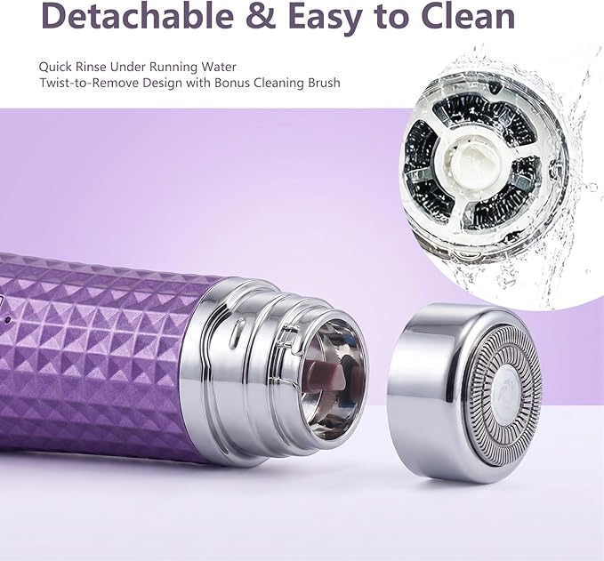 Painless Facial Hair Removal for Women, Electric Face Shaver, Portable Peach Fuzz Trimmer for Lip, Chin & Cheeks, USB-C Rechargeable 90 Mins Cordless Shaver, Gentle for Sensitive Skin (Purple)