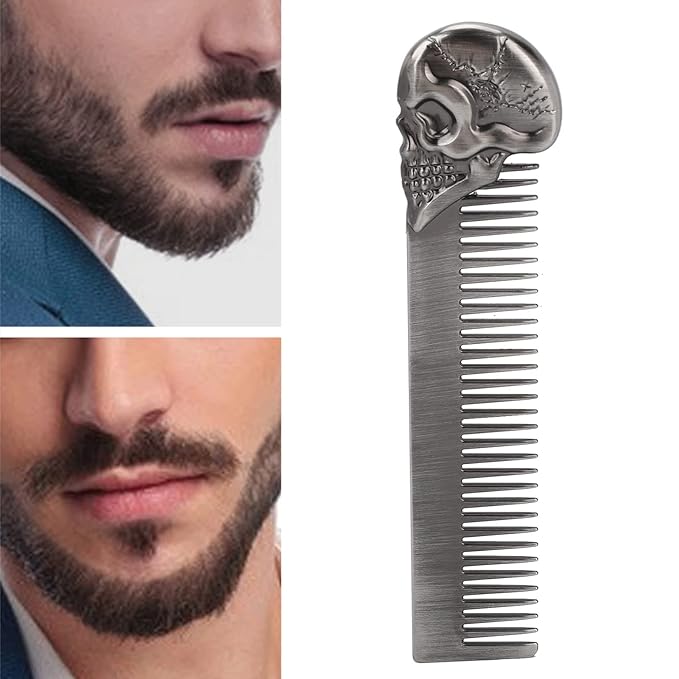 Metal Beard Comb for Men, 5.79 inch Pocket Comb, Zinc Alloy Mens Hair Combs, Protable Mustache Combs for Men, Retro Texture Brush Mens for Hair Beard Salon, Oil Hair Styling