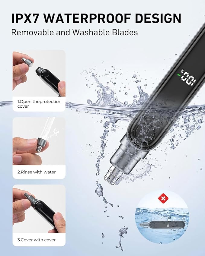 SUERBEATY Nose Trimmer for Men with LED Display, Rechargeable Nose and Ear Hair Trimmer, Painless Professional IPX7 Waterproof Dual Edge Blades, Easy to Clean, Black