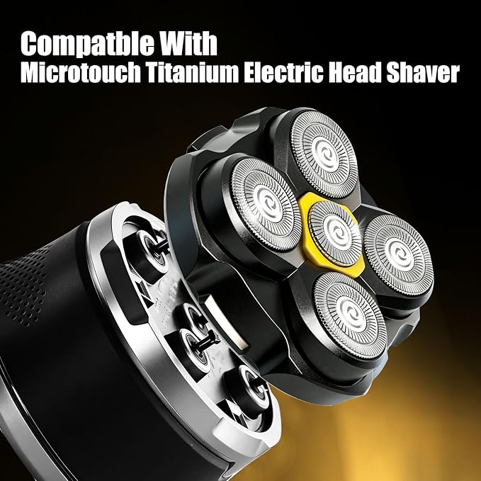 5 Head Shaver Replacement Head for MicroTouch Titanium Shaver for Bald Men Head and Face Wet/Dry Shaving (Black(3count))