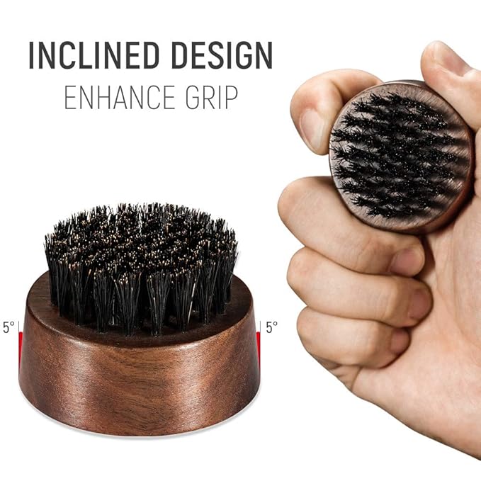 BFWood Beard Brush for Men - Boar Bristles Small and Round - Black Walnut Wood