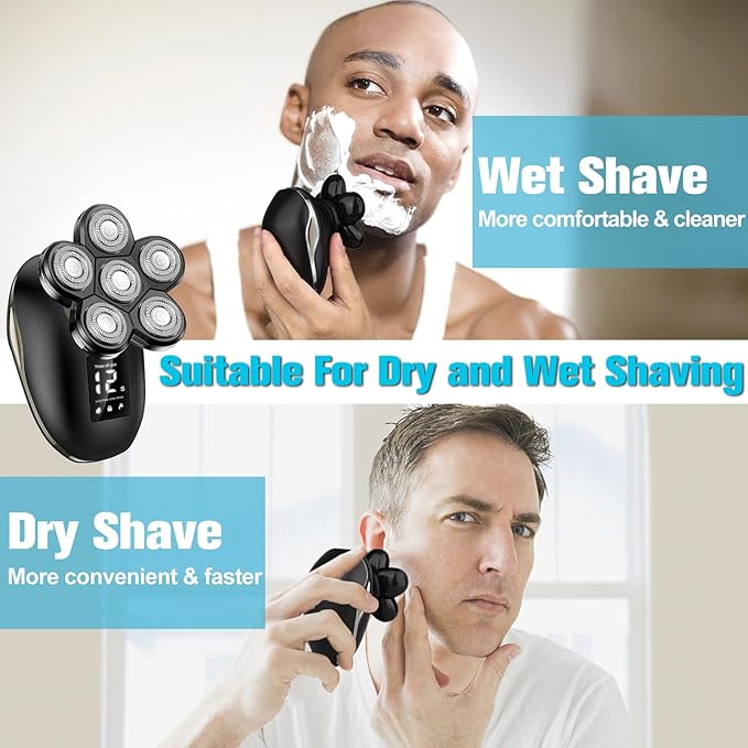Electric Shaver for Men, 6 in 1 Electric Razor for Men, IPX7 Wet/Dry Waterproof Men's Shavers Rotary Head with Shavers Kit LED Display, Gifts for Husband, Dad,Boyfriend (Silver)