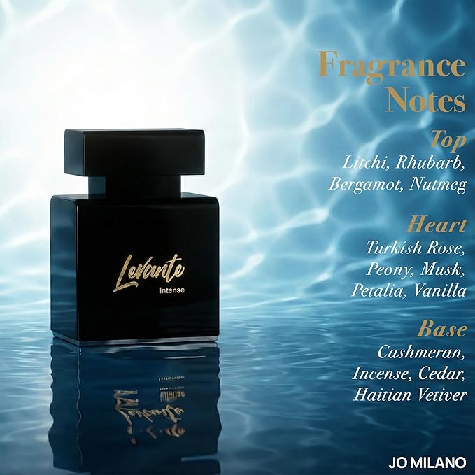 Jo Milano Levante Intense Eau De Parfum Spray | 3.4 oz (100ml) | Fresh, Oud, Amber, Patchouli, Citrus Scent | Long Lasting Fragrance for Men