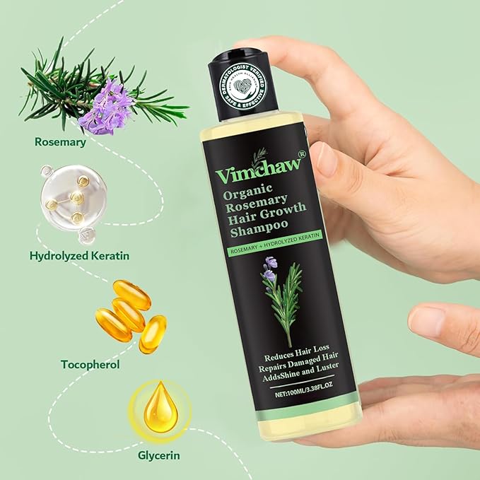 Rosemary Hair Growth Shampoo,Organic Natural Shampoo for Thinning hair & Hair Loss with Hydrolyzed Keratin,Unisex-3.4 fl.oz (Standard-3PS)
