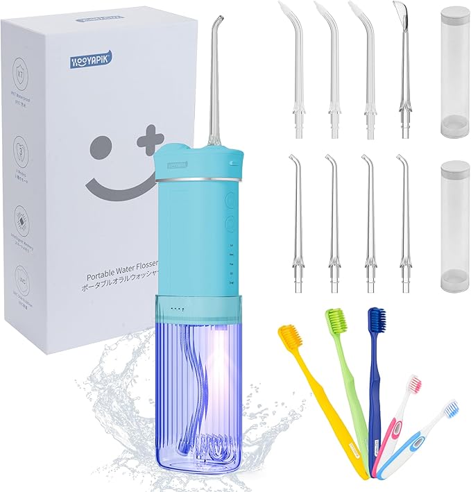 Portable Mini Water Flosser 225ML Long-Lasting Endurance Travel Cordless Oral Irrigator for Gum Care/Implants/Braces (Green(8Tips))