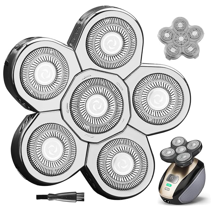 Universal 6 Blades Head Shaver Replacement Heads Compatible with Freedom Gold Shaver and Some Brands.