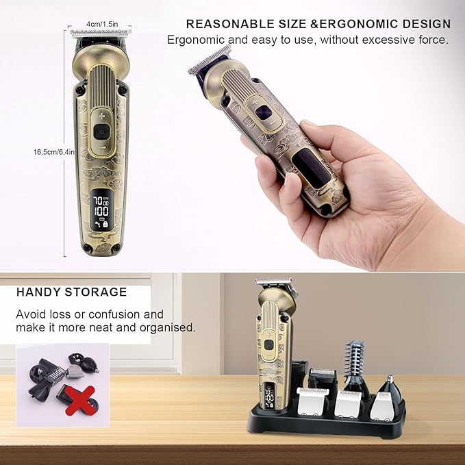 Hatteker Beard Trimmer Mustache Trimmer for Men 8 in 1 Adjustable Speed Hair Clipper T-Blade Electic Razor Shavers Cordless Mens Gift Grooming Kit with Face Nose Body (Bronze)