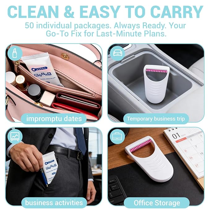 50Pcs Portable Sharp Disposable Prep Razors, Individually Package with Protection Cover, Stainless Steel Single Blade Professional Hair Removal Dry/Wet, Holiday Gifts for Women Home Beauty Salon-Pink