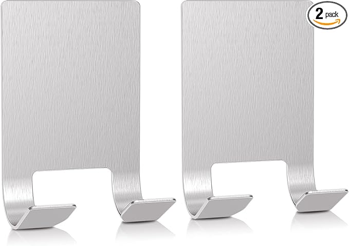 VIS'V Adhesive Razor Holder, Wall Mount Shower Razor Hooks for His and Hers, Metal, Waterproof, Silver, 2 Pcs