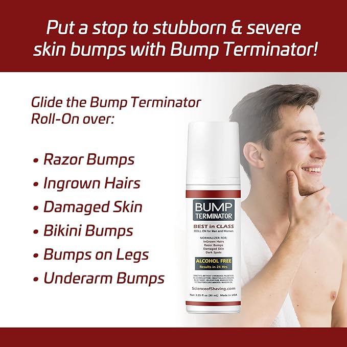 BREEJ Bump Terminator, ALCOHOL FREE, Anti Razor Bumps, Ingrown Hair, Razor Burn, Skin Treatment for Face, Neck, Bikini area, Legs-After Shave & Back Of Head Bumps Remover, Unisex Roll On