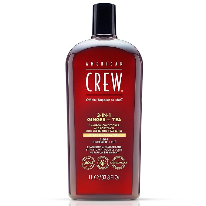 AMERICAN CREW 3-in-1 Ginger & Tea, Shampoo, Conditioner & Body Wash for Men, All-in-One Care with Revitalizing and Refreshing Fragrance, 33.8 fl oz