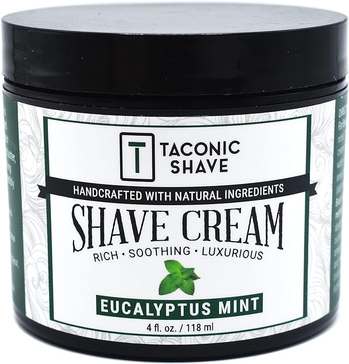 Taconic Shave, All Natural Shave Cream – Highly-Concentrated, Shaving Cream for Men and Women – 4 oz. Moisturizing Shaving Cream Tub with Skin Soothing Ingredients – Cooling Eucalyptus & Mint