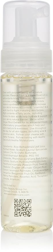 Aesthe Foaming Superfood Face Cleanser - Passionfruit & Ginger - Gentle Cleaning Formula for All Skin Types - Oily, Combination, Dry, Normal, Sensitive - Remove Makeup, Cleanse, Hydrate - 7 fl oz