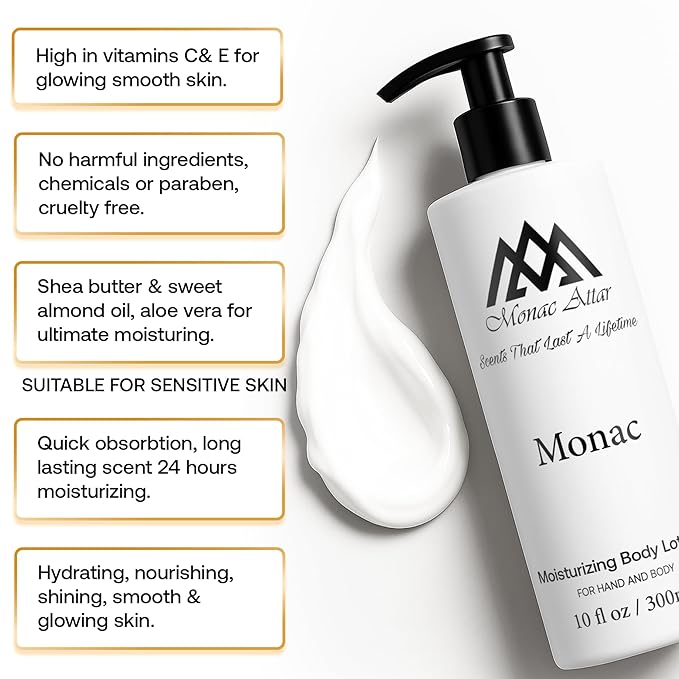 Monac Vanilla Powder Body Lotion Inspired by Vanilla Powder, Eau De Parfum, 10 oz/300ml, Unisex Long Lasting, Luxury Made Affordable