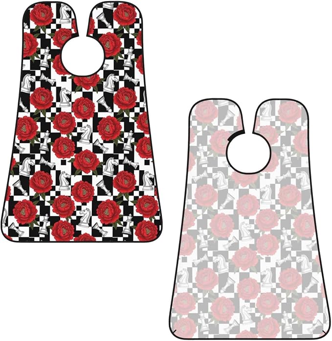 Beard Hair Catcher for Men, Waterproof Shaving Bib Apron Non-Stick, Trimming Tool for Dad Husband, Red Peony Flowers Black White Chess Checkered Horse Floral Shave Bib