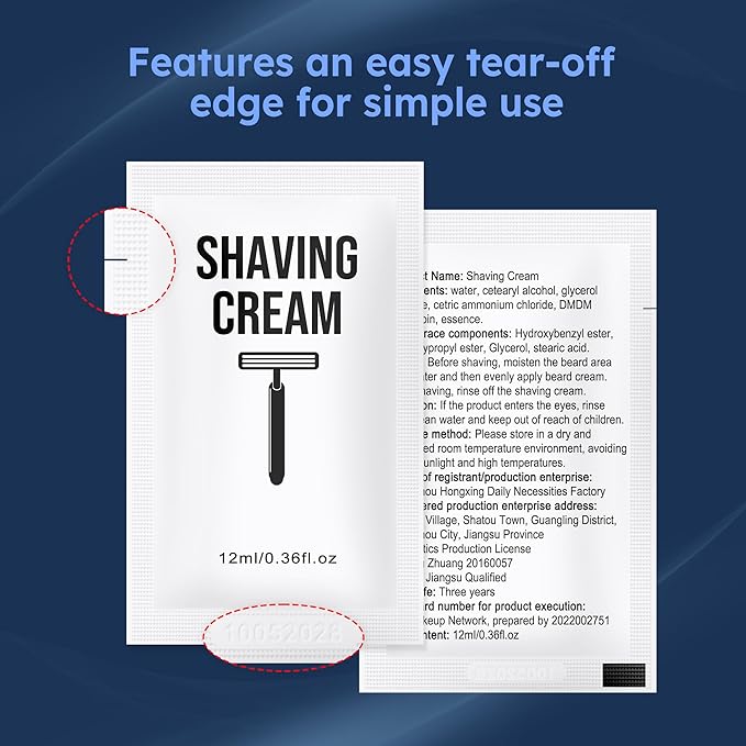 Shaving Cream Bulk, 12ml/0.42fl Oz Travel Shaving Cream, Individually Packaged, Suitable For Travel, Hotels, Home, Camping, Charities, Homeless People (100-PACK)
