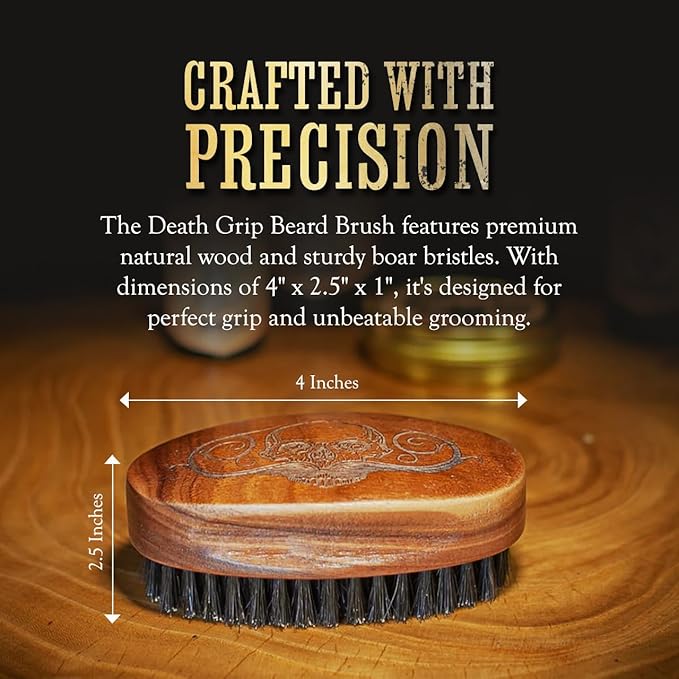 Beard Brush for Men with 100% Boar Bristles | Military-Style Oval Wooden Grooming Brush for Mustache & Beard Care | Death Grip Pocket Size Facial Hair Tool for Thick, Coarse & Curly Beards